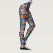 Der Retro Beat Patternx4 Blue BG Leggings (Rechts)