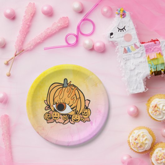 Der Retro Pumpkin-Flammenauge Pappteller (Party)