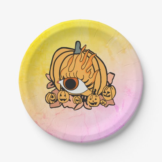 Der Retro Pumpkin-Flammenauge Pappteller (Vorderseite)