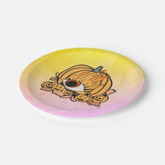 Der Retro Pumpkin-Flammenauge Pappteller (Schrägansicht)