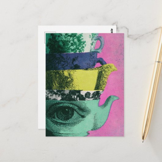 Der Retro-Wasserkocher-Stapel Postkarte (Vorderseite/Rückseite Beispiel)