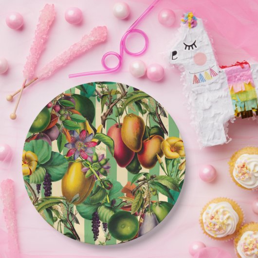 Der Retrostil von grünen Früchten und Blumengärten Pappteller (Party)