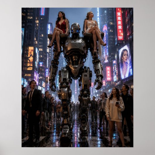 Der Roboter, der durch die Stadt geht Poster (Vorne)
