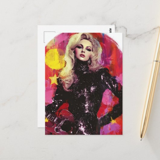 Der Rockstar mit blondem Haar Postkarte (Vorderseite/Rückseite Beispiel)