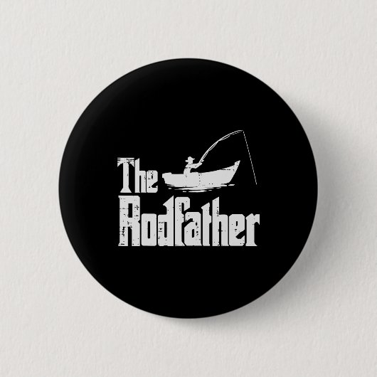 Der Rodfather Lustiger Vatertag-Angelfilm Wortspie Button (Vorderseite)