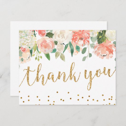 Der romantische Blumen Pfirsich danken Ihnen zu Einladung (Vorne/Hinten)