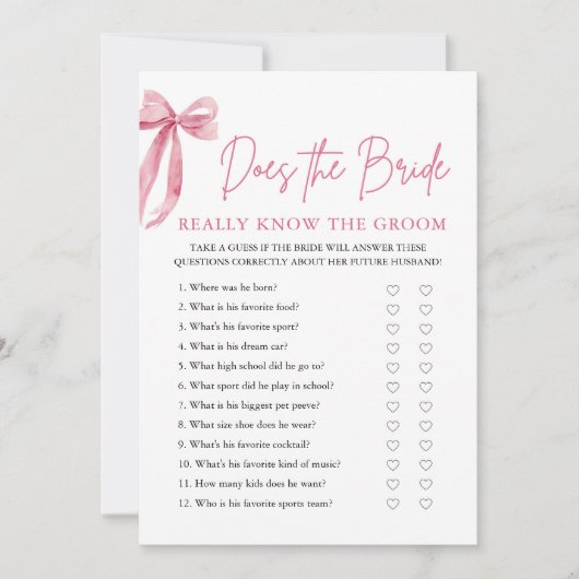 Der rosa Bow kennt die Braut wirklich das Spiel de Einladung (Vorderseite)