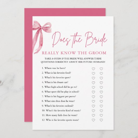 Der rosa Bow kennt die Braut wirklich das Spiel de Einladung (Vorne/Hinten)