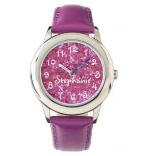 Der rosa Glitzer-Blick des personalisierten Armbanduhr