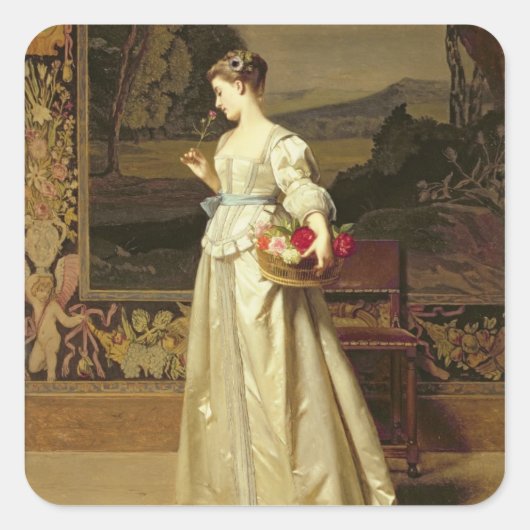 Der Rose-Korb (Öl auf Tafel) Quadratischer Aufkleber (Vorderseite)