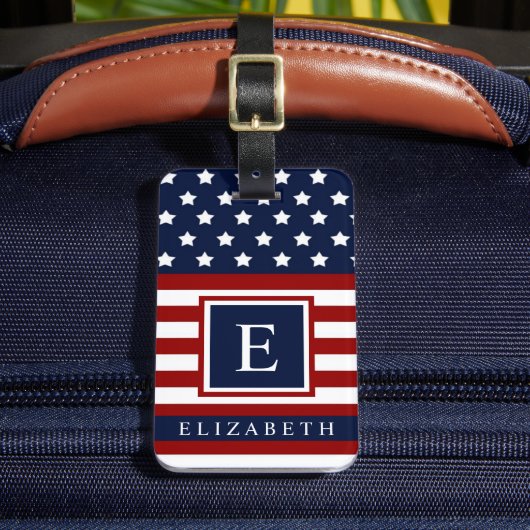 Der rot-blaue Farbblock der US-amerikanischen Flag Gepäckanhänger (Vorderseite Insitu 2)