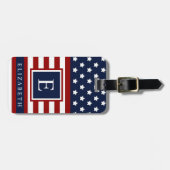 Der rot-blaue Farbblock der US-amerikanischen Flag Gepäckanhänger (Vorderseite horizontal)