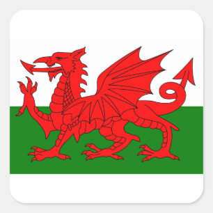 Der rote Drache [Flagge von Wales] Quadratischer Aufkleber