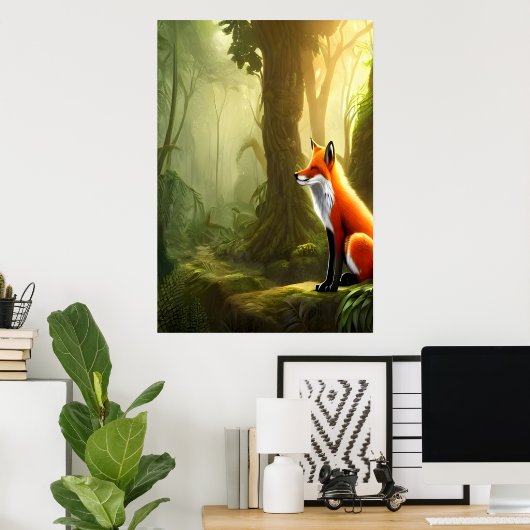 Der rote Fuchs im Wald | AI Art Poster (Heimbüro)