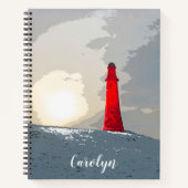 Der rote Leuchtturm im Schnee, dein Name Notizblock (Vorderseite)