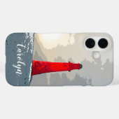 Der rote Leuchtturm im Schnee, personalisiert Case-Mate iPhone Hülle (Rückseite (Horizontal))