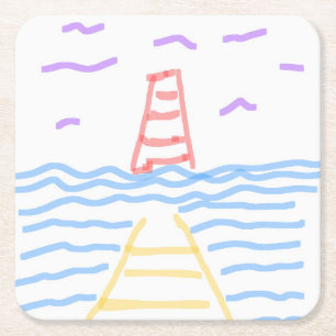 Der rote Leuchtturm und gelbe Pier Untersetzer