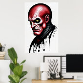 Der rote Mann mit gelben Augen | Art der AI Poster (Heimbüro)