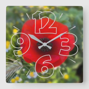 Der rote Mohn Quadratische Wanduhr