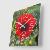 Der rote Mohn Quadratische Wanduhr (Winkel)