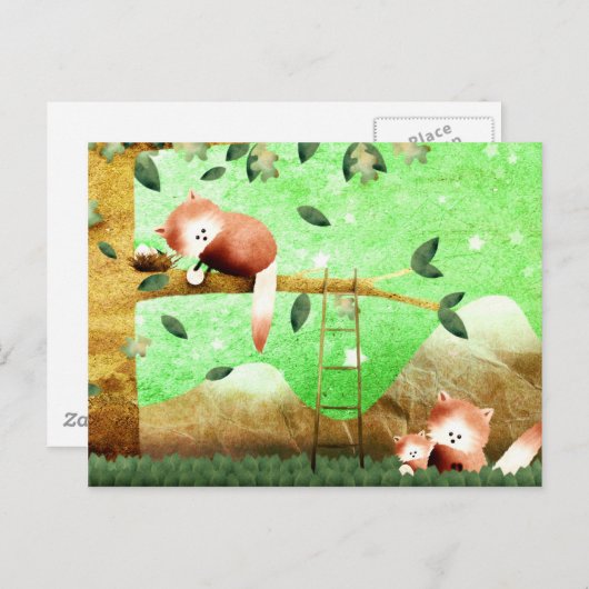 Der rote Panda kam vorbereitet ... Postkarte (Vorne/Hinten)