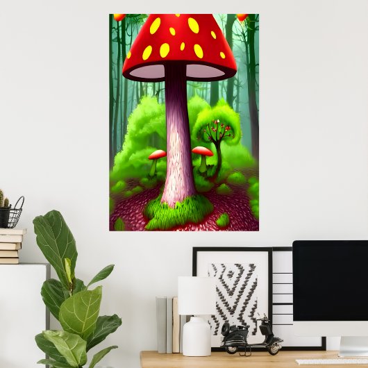 Der rote Pilz | AI Art Poster (Heimbüro)