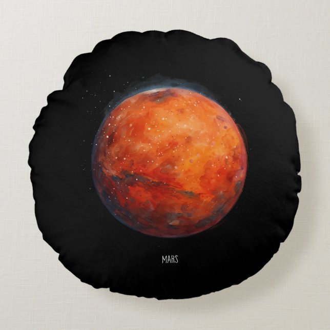 Der Rote Planet: Mars Aquarell Rundes Kissen (Vorderseite)