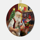 Der rote sibirische Husky des Weihnachtsmanns Keramik Ornament (Links)