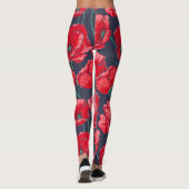 Der roten handgemaltes Muster Mohnblumen-Blumen Leggings (Rückseite)