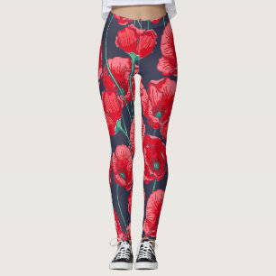 Der roten handgemaltes Muster Mohnblumen-Blumen Leggings