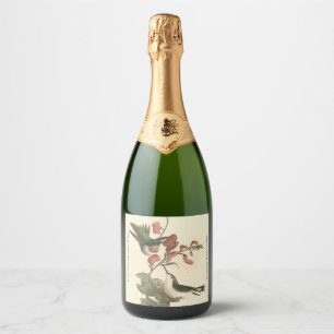 Der rothaarige oder rubingebeutelte Hummingvogel Schaumweinetikett