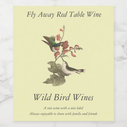 Der rothaarige oder rubingebeutelte Hummingvogel Weinetikett (Einzelnes Label)