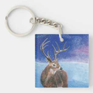 Der Rothirsch Cervus elaphus und Winterlandschaft Schlüsselanhänger
