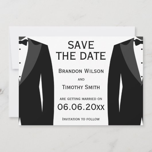 Der Rücken auf Schwarz-Weiß-Homosexuell-Hochzeit Save The Date (Rückseite)