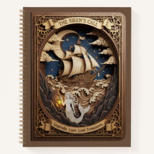 Der Ruf der Sirene Nautilische Meerjungfrau Holz g Notizblock