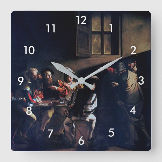 Der Ruf des heiligen Matthew, Caravaggio Quadratische Wanduhr (Vorderseite)