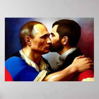 Der russische Präsident küsst einen Mann Poster