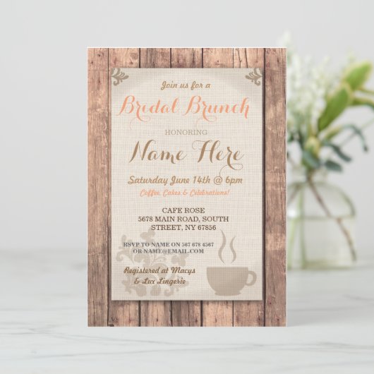 Der rustikale Brautpartybrunch-Freund-Kaffee laden Einladung (Stehend Vorderseite)
