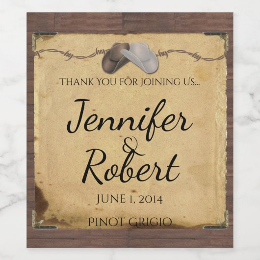 Der rustikale Cowboy hat das Etikett "Stacheldraht (Einzelnes Label)