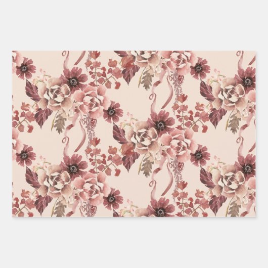 Der rustikale Herbst blüht leicht beige Wasserfarb Geschenkpapier Set (Vorderseite 3)