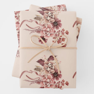 Der rustikale Herbst blüht leicht beige Wasserfarb Geschenkpapier Set