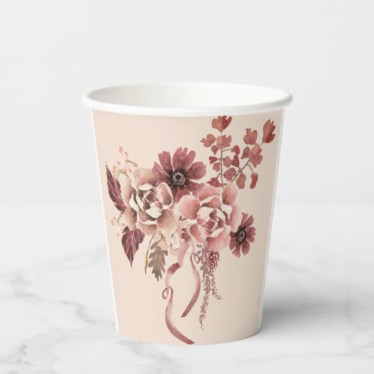 Der rustikale Herbst blüht leicht beige Wasserfarb Pappbecher (Rückseite)