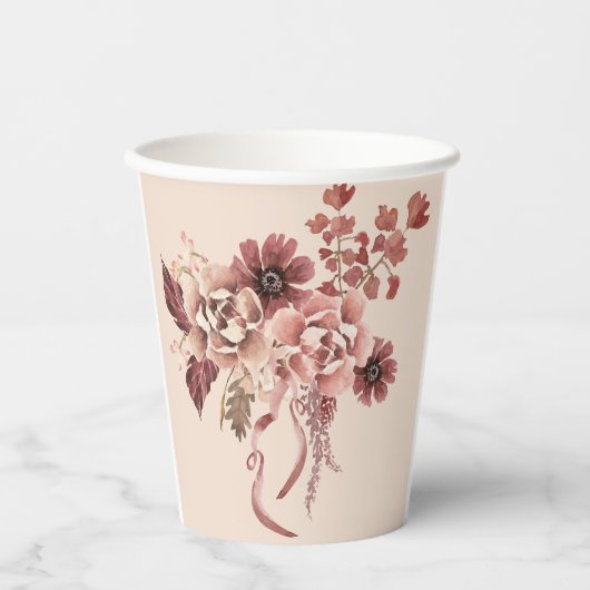 Der rustikale Herbst blüht leicht beige Wasserfarb Pappbecher (Vorderseite)