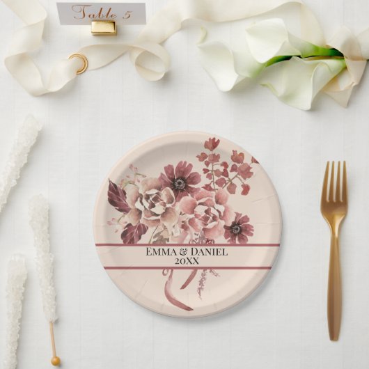 Der rustikale Herbst blüht leicht beige Wasserfarb Pappteller (Hochzeit)