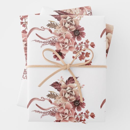 Der rustikale Herbst blüht Weißes Hintergrund Wass Geschenkpapier Set (Beispiel)