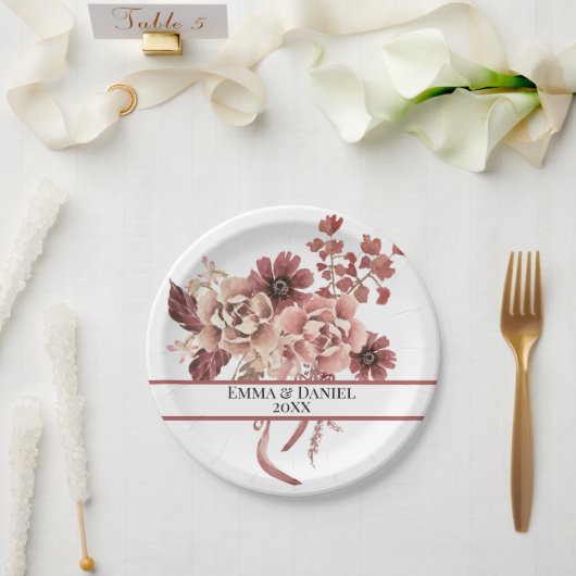 Der rustikale Herbst blüht Weißes Hintergrund Wass Pappteller (Hochzeit)