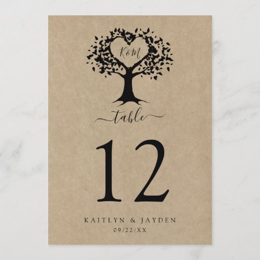 Der rustikale Herzbaum Hochzeitskollektion Tabelle Einladung (Rückseite)