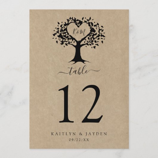 Der rustikale Herzbaum Hochzeitskollektion Tabelle Einladung (Vorderseite)