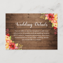 Der rustikale Holzherbst lässt blumenreiche Hochze Begleitkarte