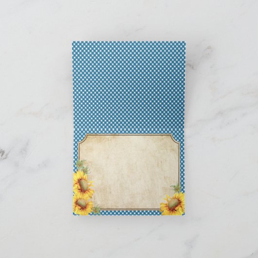 Der rustikale Land-Sonnenblume-Gingham-Karo danken Dankeskarte (Innenseite)